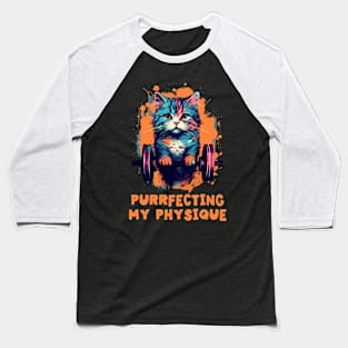 Gym, Workout or Fitness Gift Funny Cat in a Gym Baseball T-Shirt